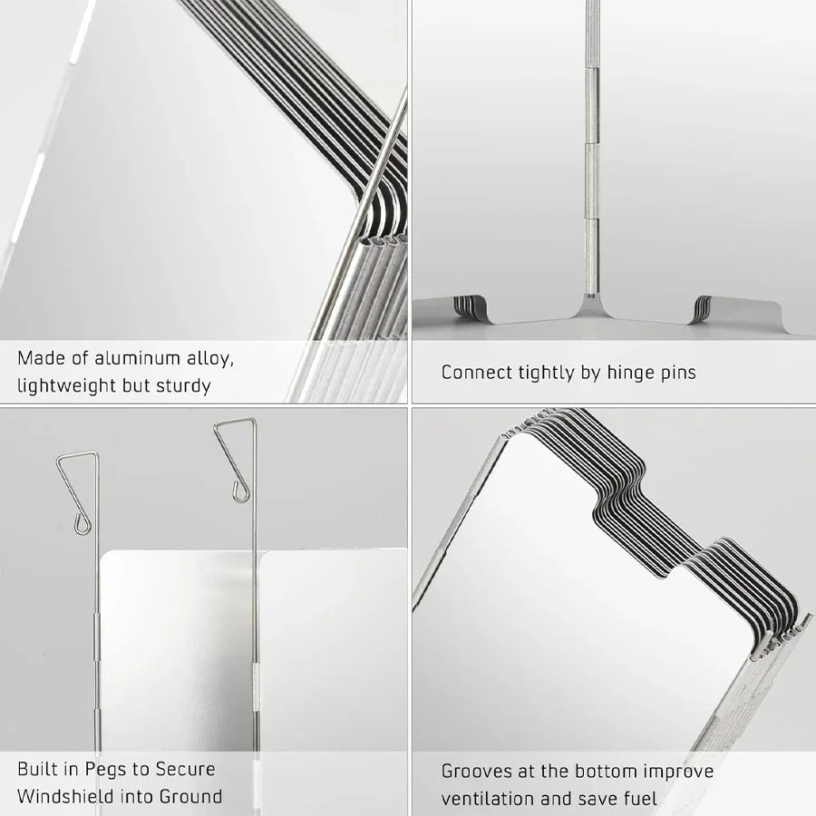 Carvallo Camping Vindskydd | Fällbar & Ultralätt | Rostfritt stål | För gaseldare & utomhuskök