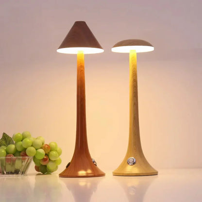LumaWood - Uppladdningsbar LED Bordslampa med Trädesign, Dimbar och Trådlös