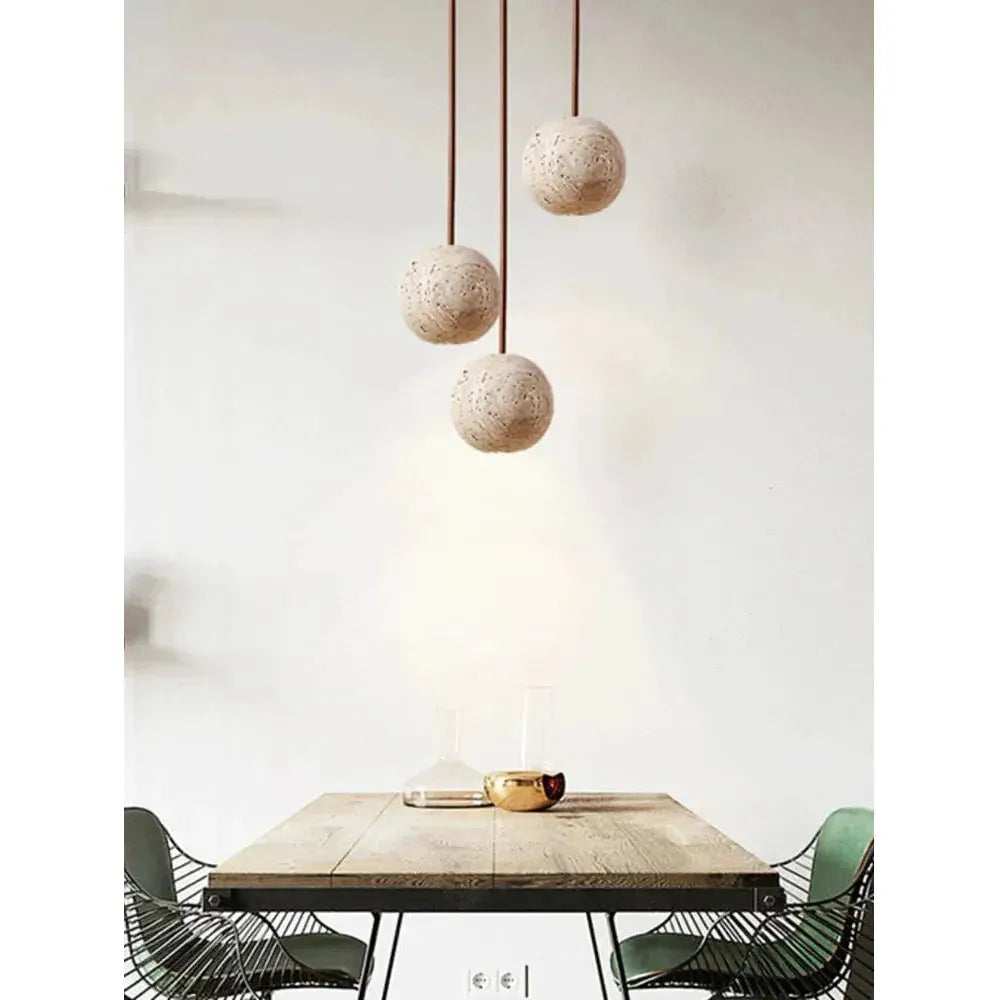 Hänglampa av travertin – Minimalistisk rund LED-hänglampa i Wabi-Sabi-stil