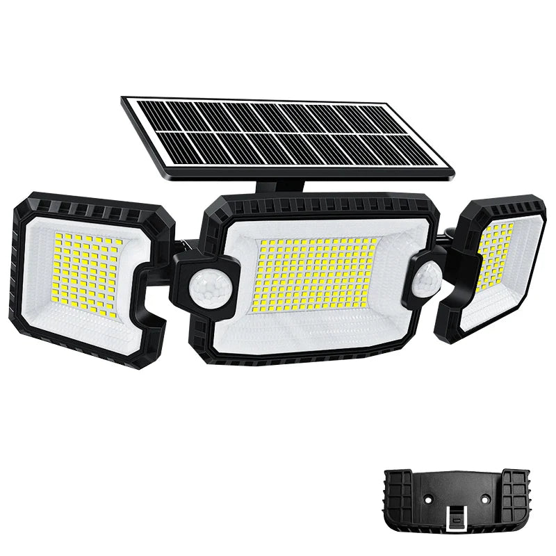 Carvallo MaxView 167 Solar Säkerhetsstrålkastare 167 LEDs | 3 Svängbara huvuden | Rörelsesensor & 3 Ljuslägen | IP65 Vattentät | 2200 Lumen