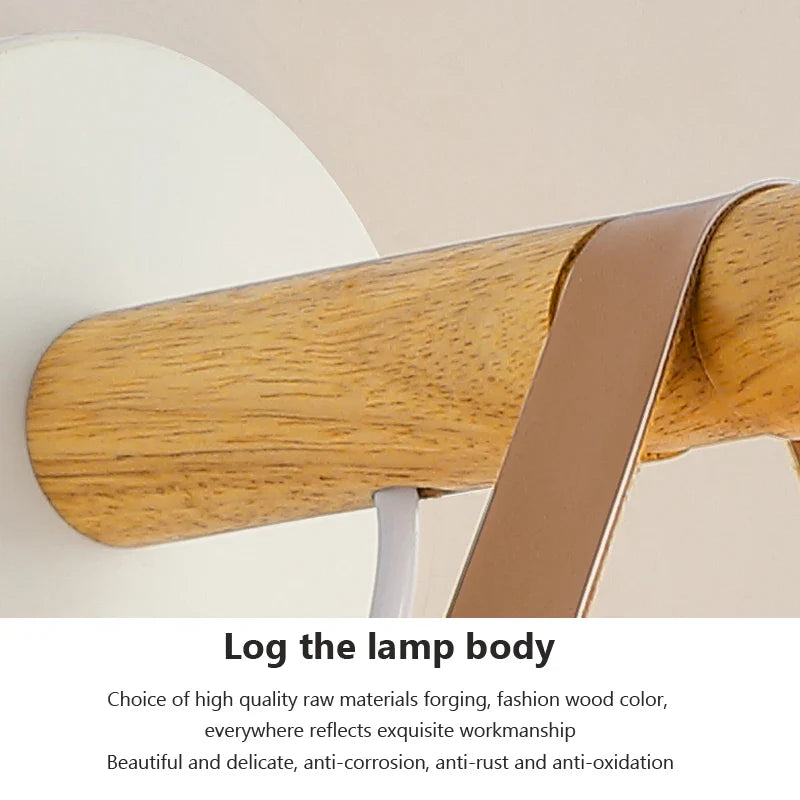 NordicGlow - LED Vägglampa med Trädetaljer och Läderrem