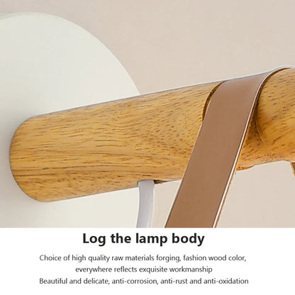NordicGlow - LED Vägglampa med Trädetaljer och Läderrem