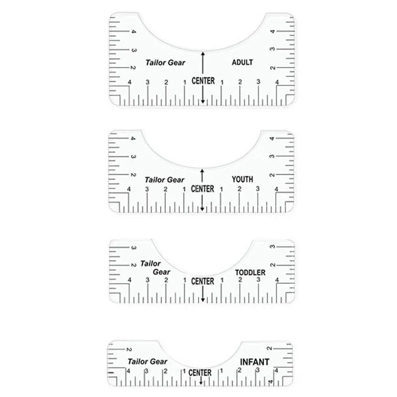 Carvallo T-Shirt Justeringslinjaler i set | 4/8 styck | Flexibelt PVC-mätsverktyg för textiltryck & sömnadsarbeten | För vuxna & barnstorlekar