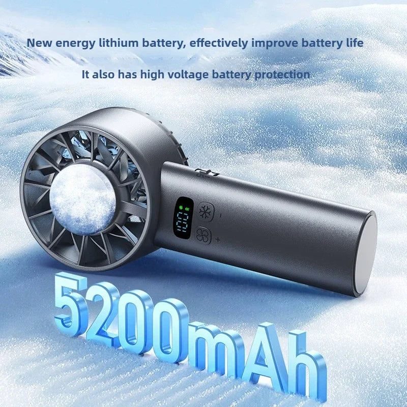 Carvallo Mini-handsfläkt med is-kylning och LED-display | USB-uppladdningsbar och bärbar | För utomhus, resor och heta sommardagar