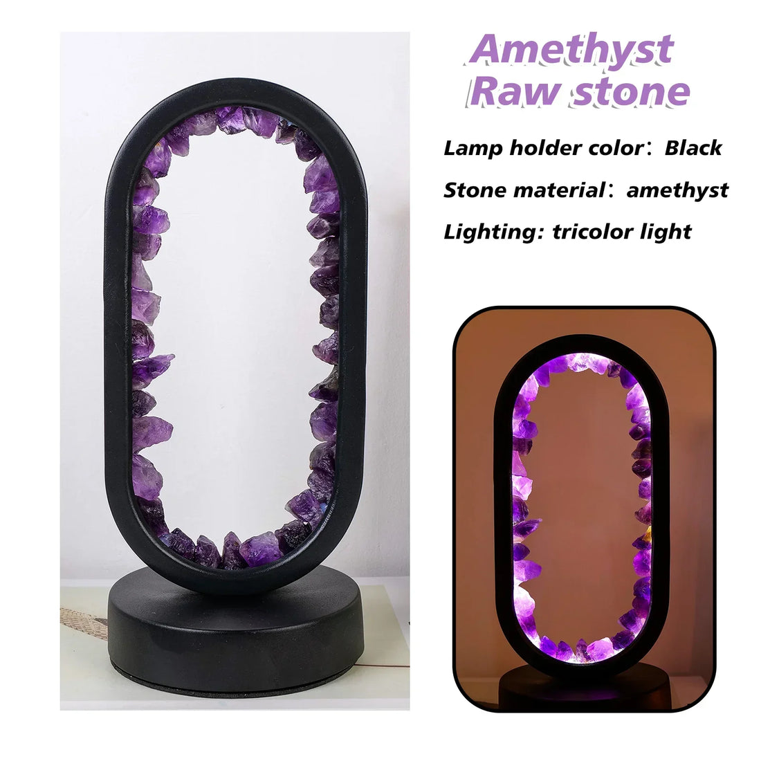 AuraStone Soluna | Amethyst kristallampa med mjukt naturbelysning