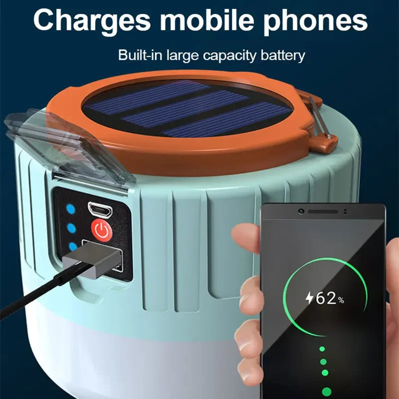 Carvallo Solar LED Campinglampa | Uppladdningsbar via USB & Sol | 3 Ljuslägen | Med fjärrkontroll & Batteriindikator | För Utomhus & Nödsituationer