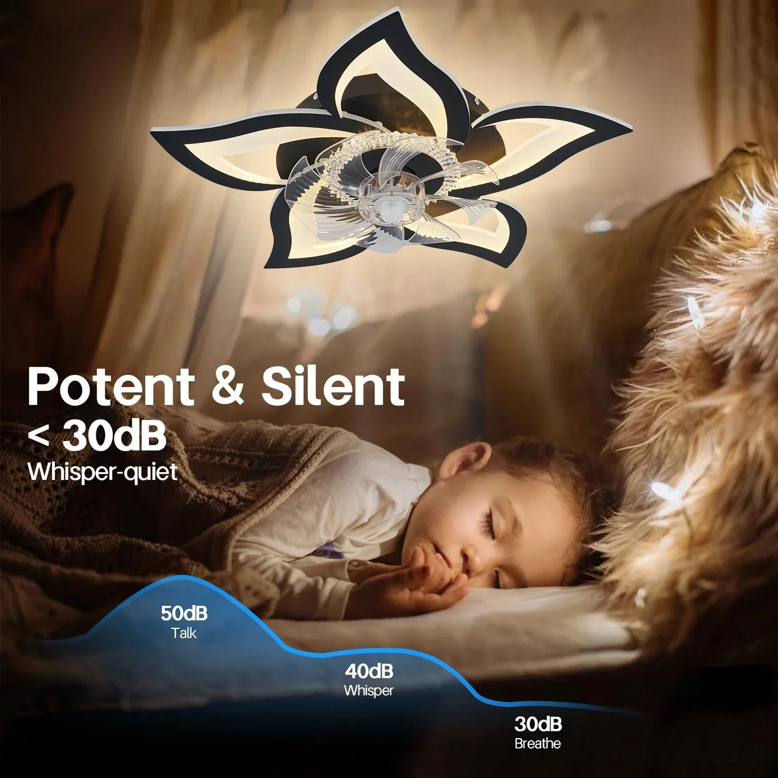 Floara Breeze | Dimbar LED-takfläkt i blomform med fjärrkontroll &amp; app-styrning