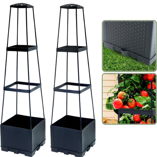 Carvallo GrowTower höjbädd växtkärl med stöd | 114 cm höjd | Modulärt tomat- & grönsakstornssystem | Med vattentank