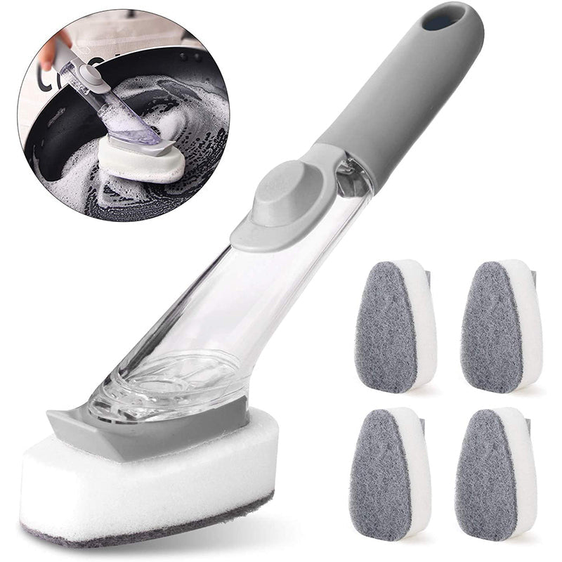 Carvallo 2-i-1 Diskborste med tvålpump & utbytbara huvuden | Långt handtag & skrapa | För kastruller, stekpannor & tallrikar