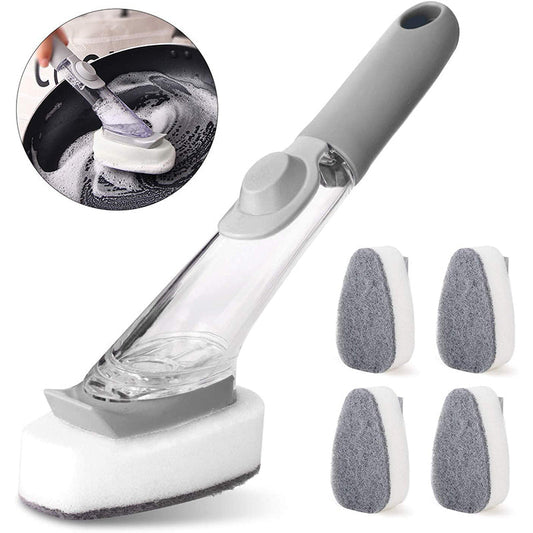 Carvallo 2-i-1 Diskborste med tvålpump & utbytbara huvuden | Långt handtag & skrapa | För kastruller, stekpannor & tallrikar