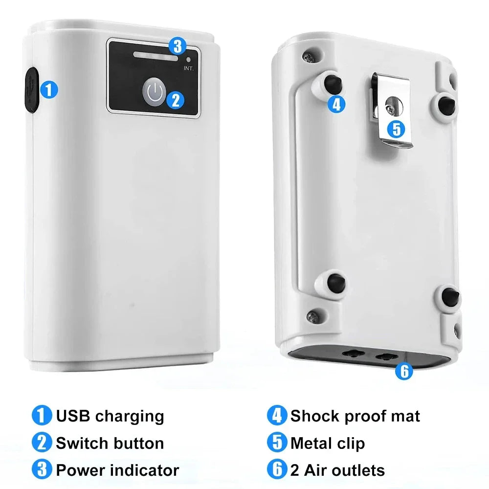 Carvallo SmartOxy Uppladdningsbar Syrepump för Akvarium & Utomhus | Tyst Luftpump med Batteri & USB | Automatisk AC/DC-omkoppling & LED-display