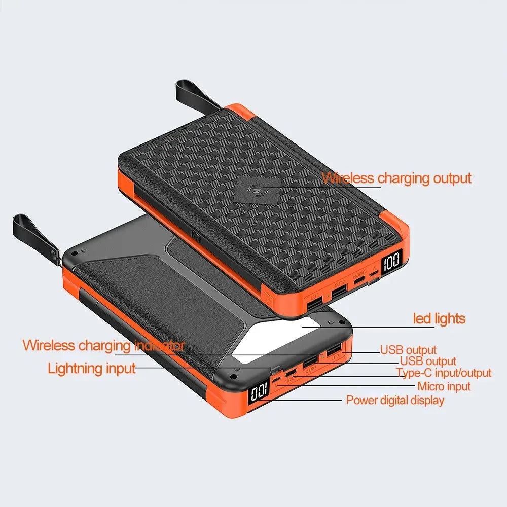 Carvallo Powerbank VoltMate Flip 15W | 10.000/20.000mAh | Trådlös Qi-laddning | Solpanel hopfällbar | Vattentålig & Stöttålig