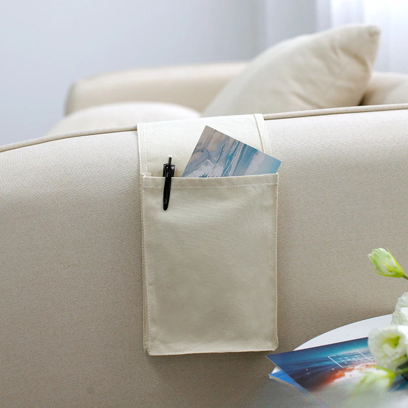 Carvallo Sängorganisator av bomullslinne | Hängande förvaring med fickor | För fjärrkontroll, böcker och tillbehör – ca. 30×20×10 cm