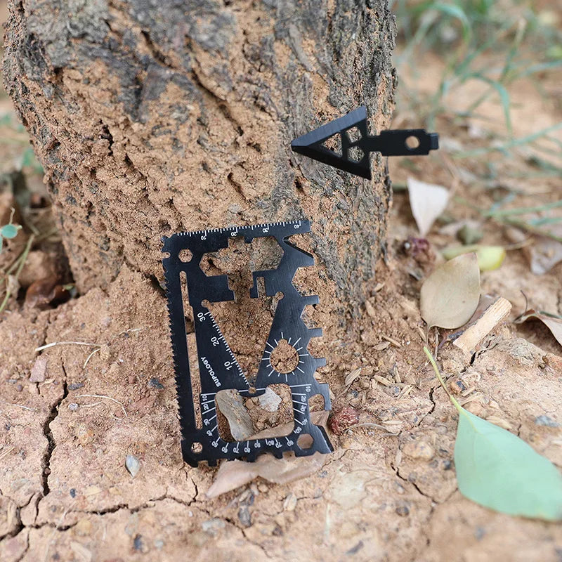 Carvallo Pro 18-i-1 Multifunktions Survival-Tool | Kompakt Utomhuskort med Kniv | 8,5 × 5,2 cm | Rostfritt Stål