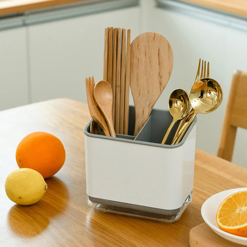 Carvallo Organizer Multifunktionell Bestickhållare med Droppfunktion | Kök-Organisator för Skedar, Gafflar & Pinnar | 12 × 8 × 14 cm