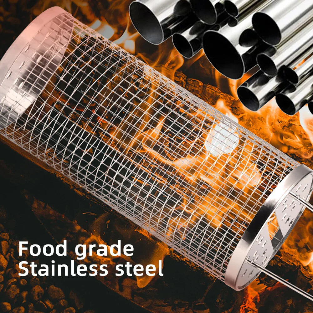 Carvallo ProMesh Grillkorb rostfritt stål | Värmebeständig & med ergonomiskt handtag | För kött, grönsaker & mer | 37/47 cm | Direkt över glöd
