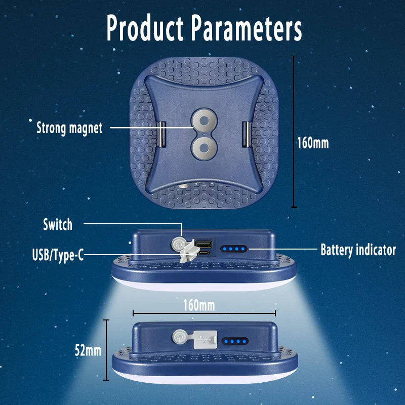 Carvallo TrailForce LED Campinglampa med magnet & powerbank | Återuppladdningsbar via USB-C | Dimmbar 278 LEDs | 80W arbets- & nödbelysning utomhus