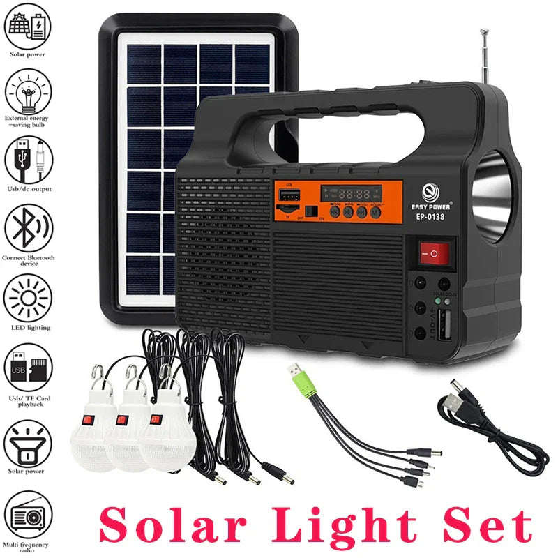 Carvallo-Multifunktionsgerät Solariq Pro | Ljus, Powerbank, Radio & Bluetooth-Högtalare | Inkl. 3 LED-lampor & Solarpanel-anslutning