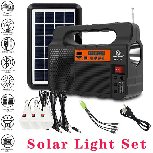 Carvallo-Multifunktionsgerät Solariq Pro | Ljus, Powerbank, Radio & Bluetooth-Högtalare | Inkl. 3 LED-lampor & Solarpanel-anslutning