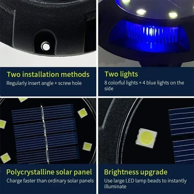 Carvallo GroundGlow 12 Solarbelysning 12 LEDs | Rostfritt stål IP65 | Automatisk skymningssensor | För trädgård, terrass & väg belysning