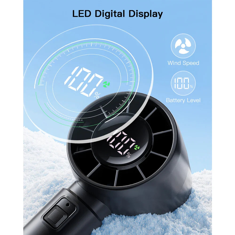 Carvallo Mini Handventilator mit LED-Anzeige | 5-Stufen Turbo-Luftkylare | 4000mAh batteri | resefläkt för strand &amp; semester
