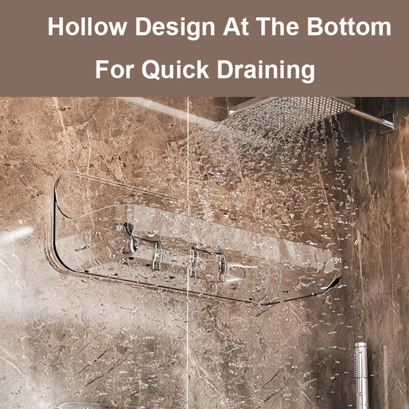 Carvallo Pro | Akryl-badrumshylla utan borrning | Väggmonterad duschhylla | Kosmetik- & schampo-hållare | Transparent | 12×9×8 cm / 24×9×8 cm