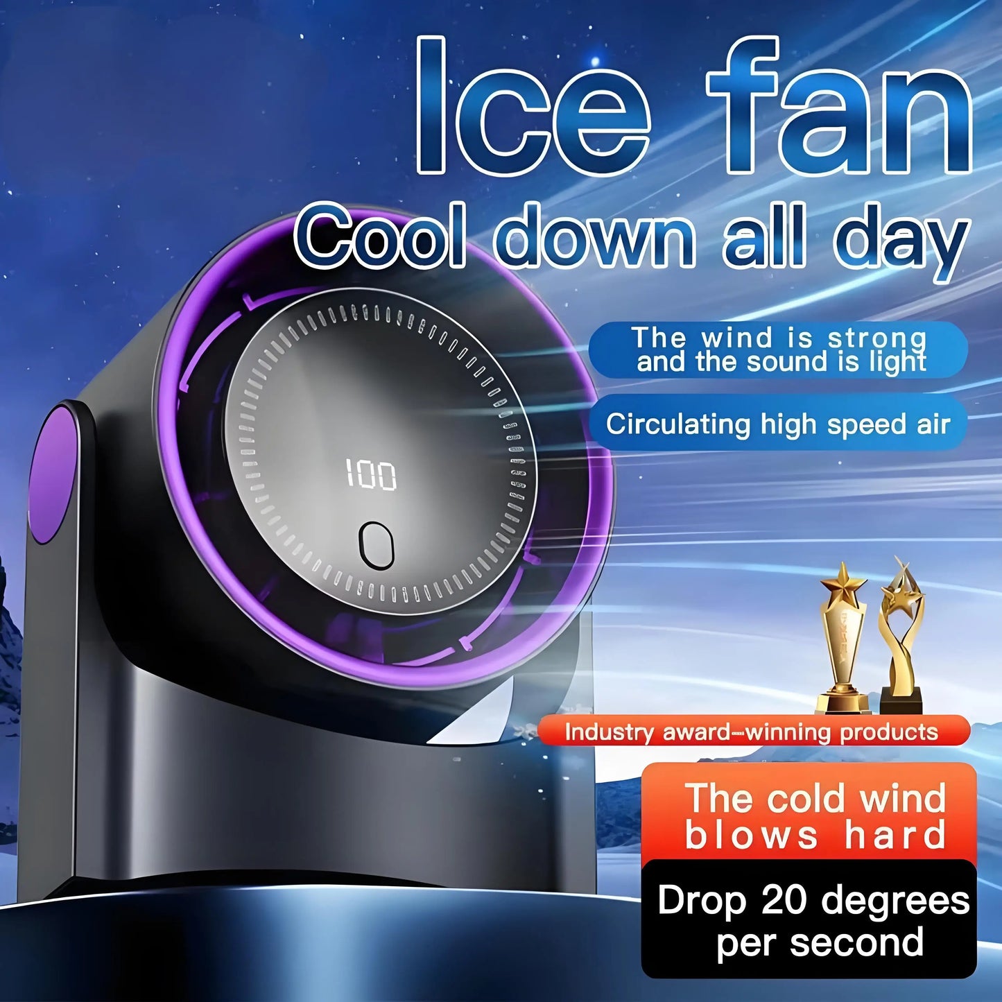 Carvallo Bladeless USB Fläkt | 100 Steg | Tyst som en viskning & EnergiEffektiv | Bärbar & Väggmontering