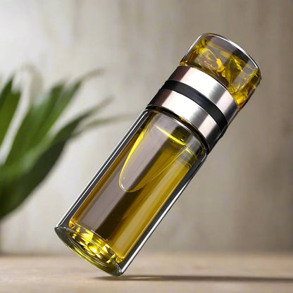 Royelux Glass Tea Infuser Bottle – 450ml Dubbelväggad Tumbler för Löst Te &amp; K herbalte