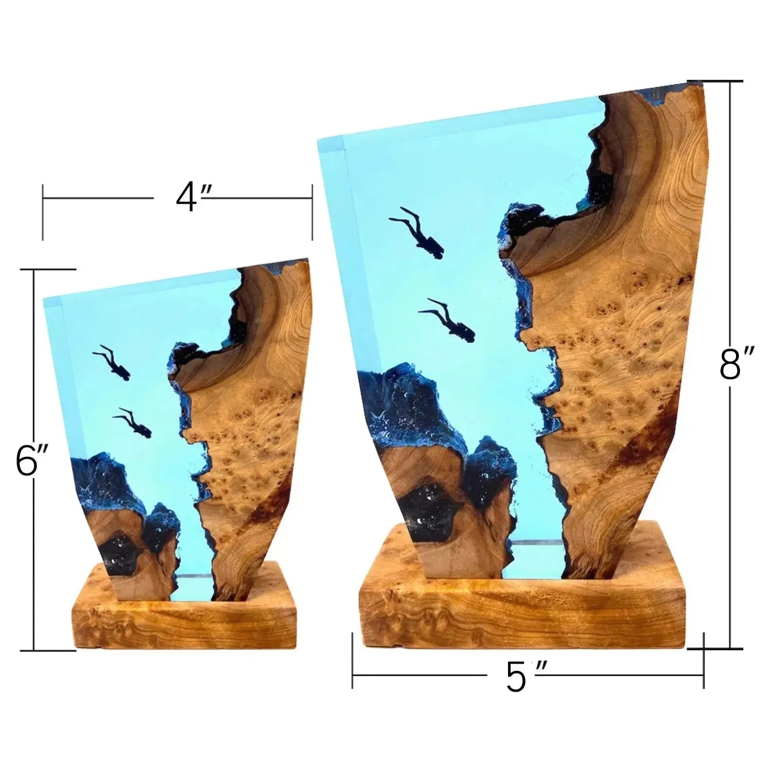 Bordslampa med dykarhåla motiv – Dekorativ LED-lampa gjord av epoxiharts | USB-uppladdningsbar