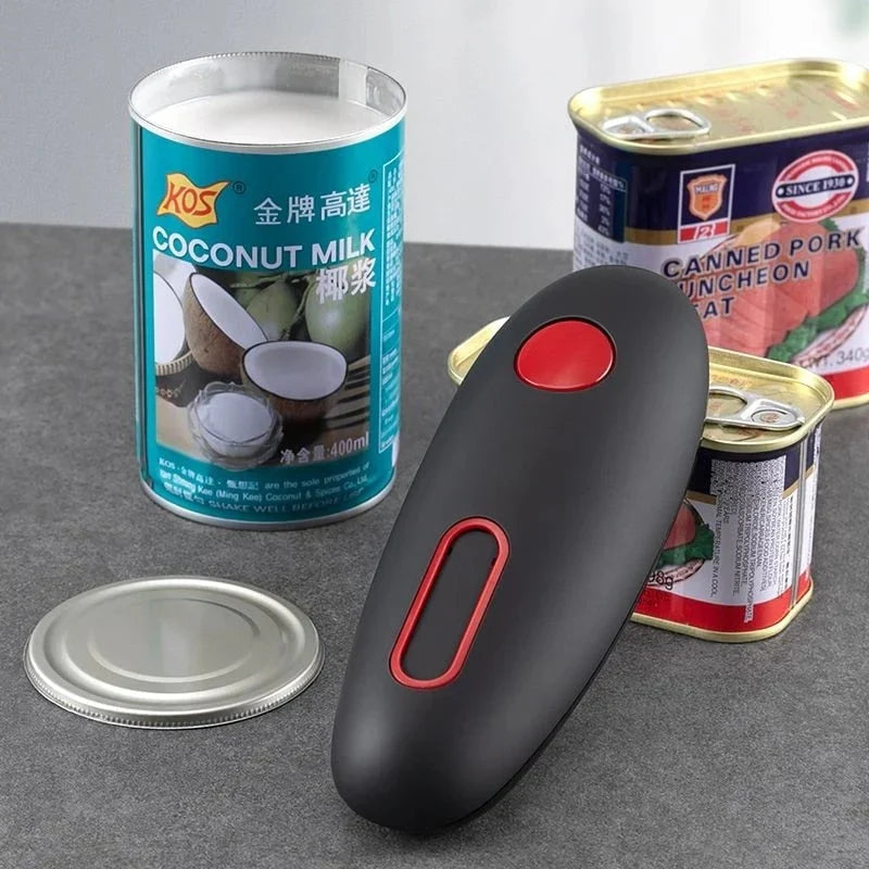 Automatisk burköppnare med ergonomiskt handtag och en-knapps betjening