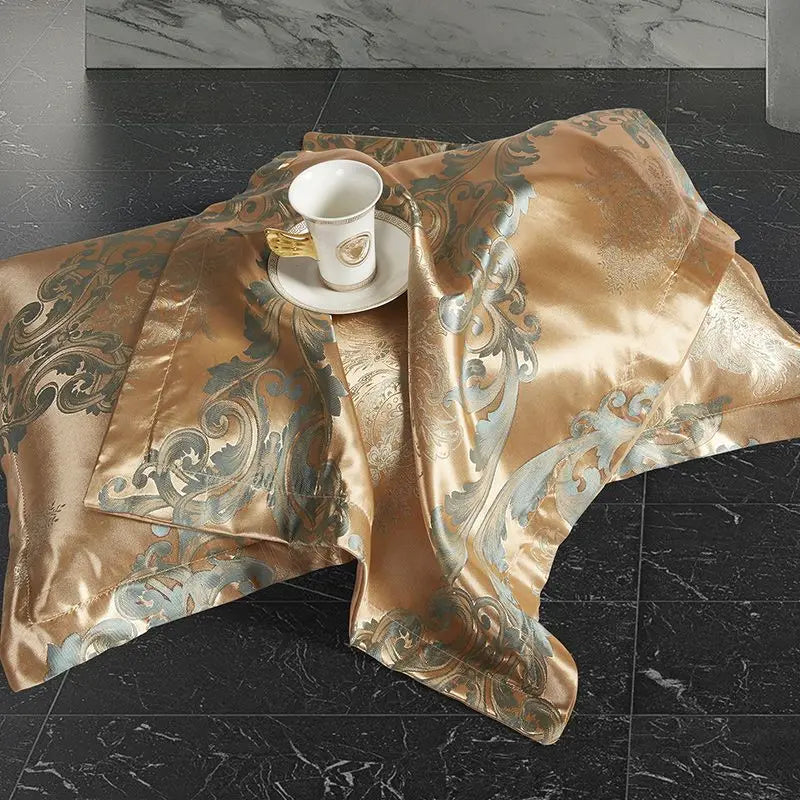 Wostar Satijn Rayon Jacquard Påslakan 220x240 Sommarluxus Dubbelsäng Duntäcke Sängkläder Set