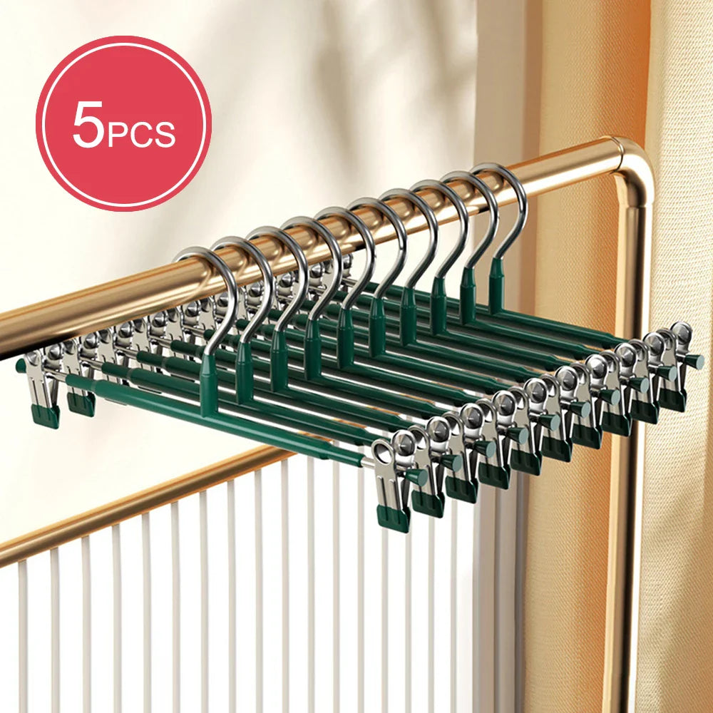 Carvallo rostfria stångklädhängare med klämmor | Justerbar & halkfri | För kjolar, byxor & underkläder | Platsbesparande & sömlös
