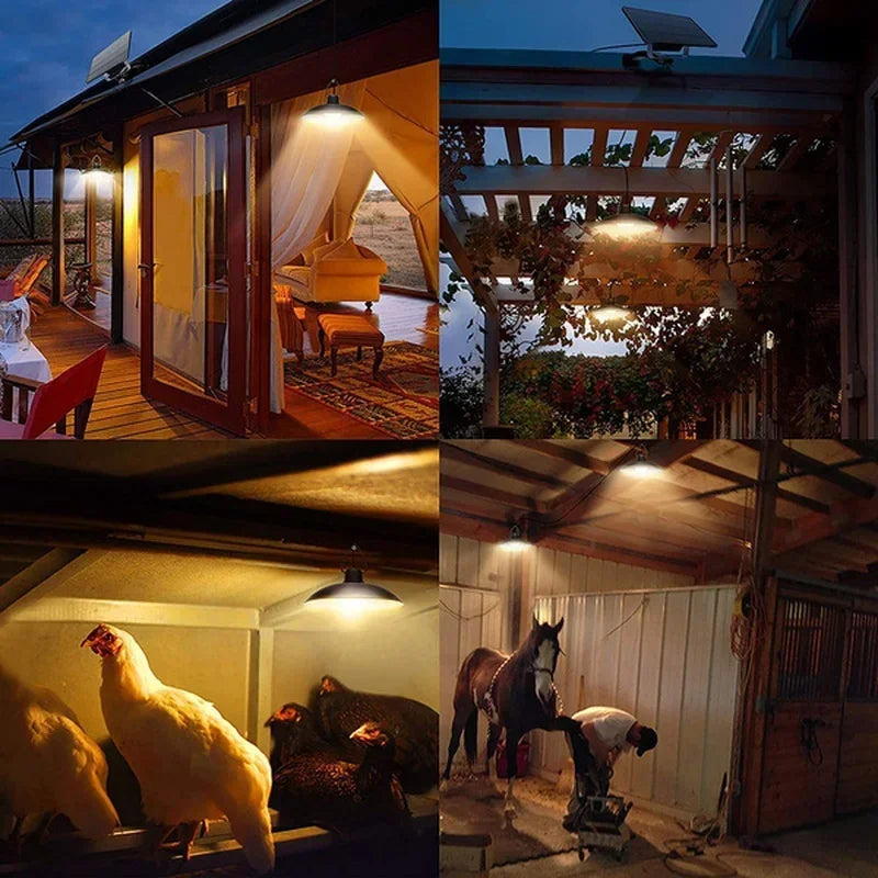 Royelux Solar Pendant Light – Dual-Head LED Kromring med fjärrkontroll