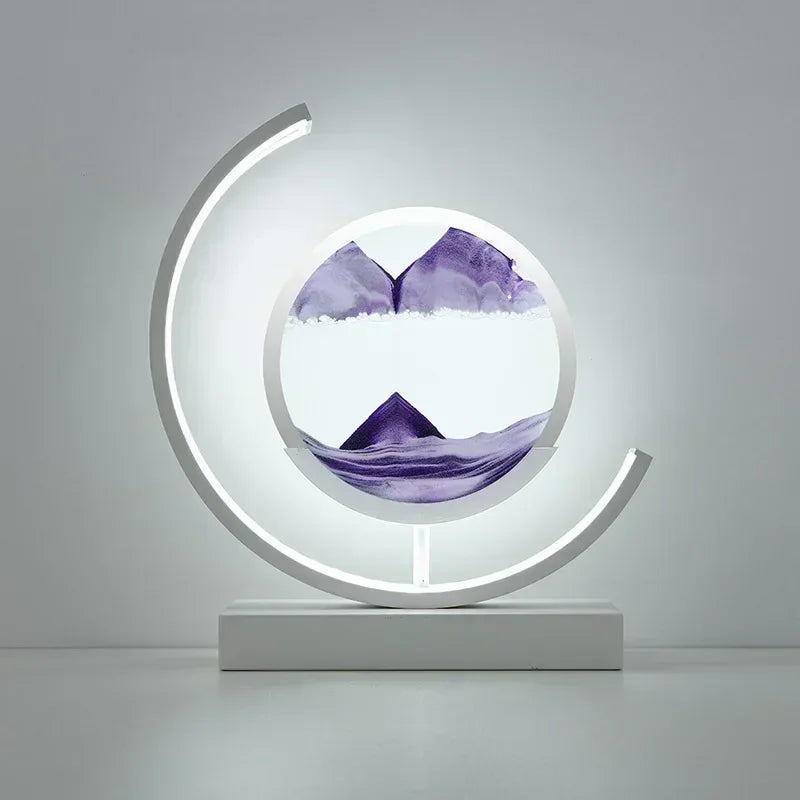 Soluna Drift | LED-bordslampa med rörlig sandbild &amp; 3D-timerglas-effekt