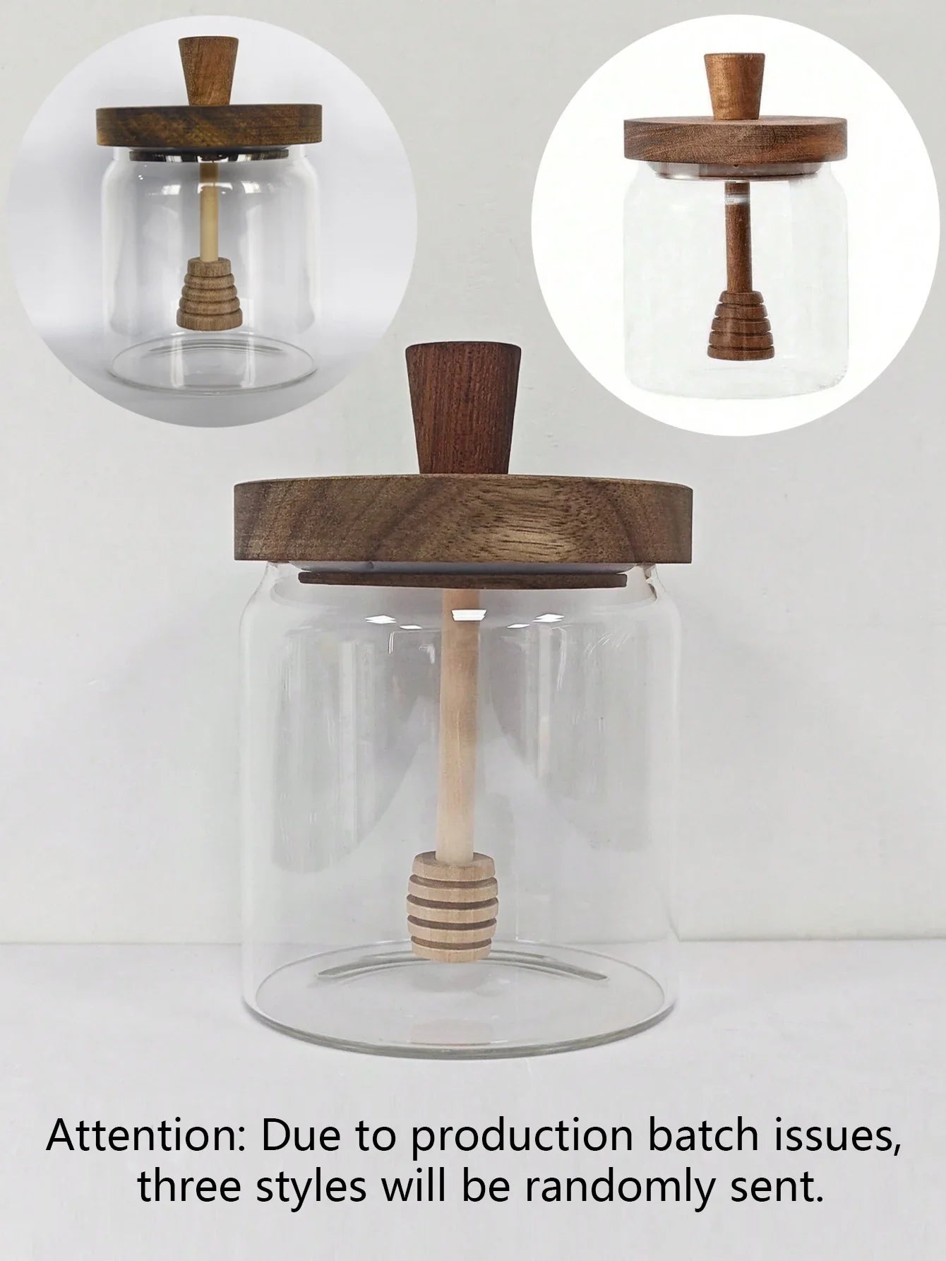 Carvallo Honungsglas med trälock & rörpinne | Lufttät förvaringsbehållare av glas | Transparent honungsbehållare för kök & frukostbord