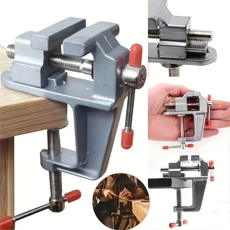 Carvallo Mini-Aluminium-Skruvstäd | 360° roterbar &amp; justerbar | Kompakt &amp; robust | För DIY, reparationer &amp; modellbygge | 7,2 × 8,2 cm