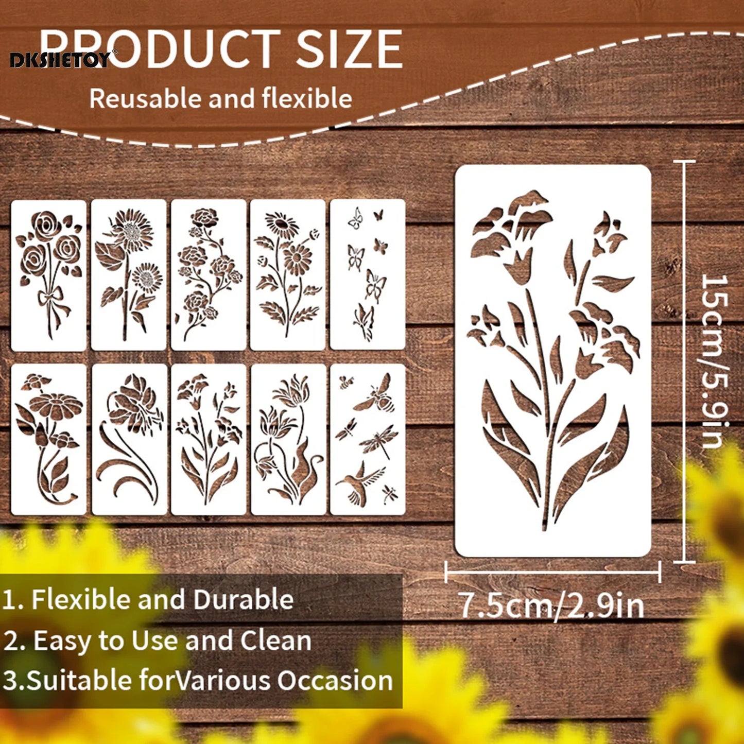 Carvallo Mallset | 10-delar | Flexibla PET-mallarna | För Scrapbooking, Väggar, Tyg & Papper