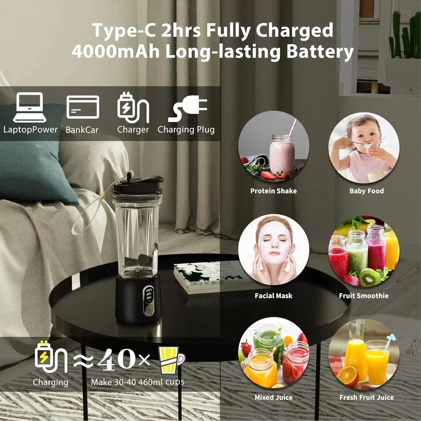 Carvallo Handmixer | Bärbar USB-fruktblandare med 18 000 varv/min | Trådlös & kompakt | För smoothies & juicer på språng