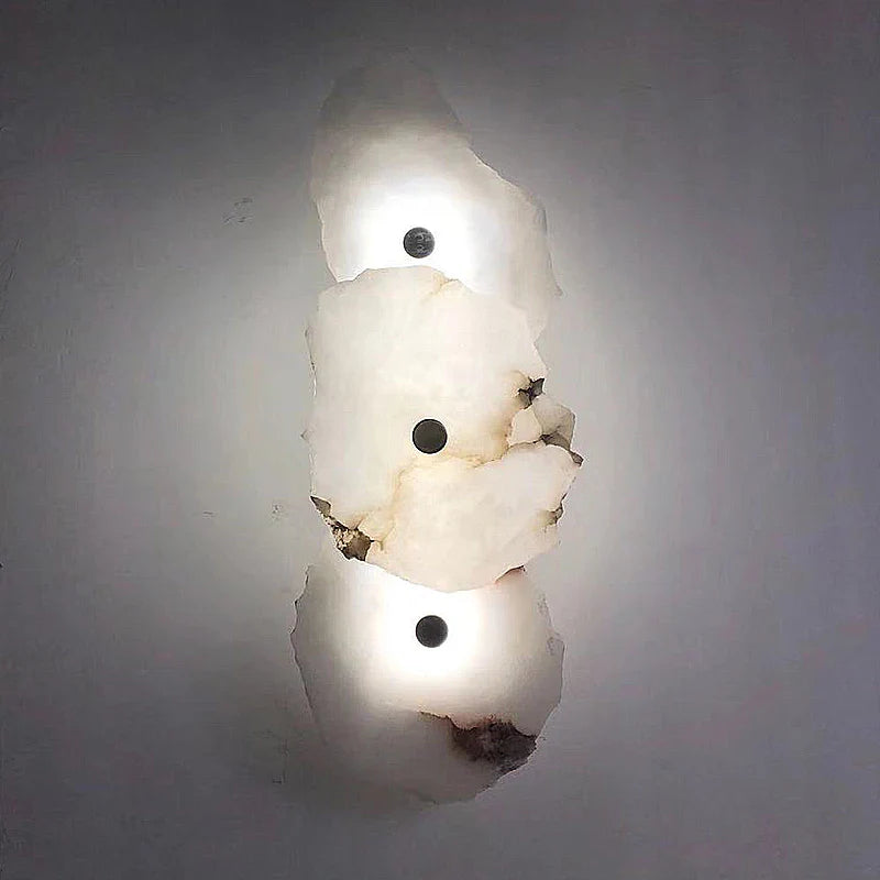 Lyxig naturlig marmor LED-vägglampa med koppardetaljer – modern inomhusvägglampa för sovrum och vardagsrumsinredning