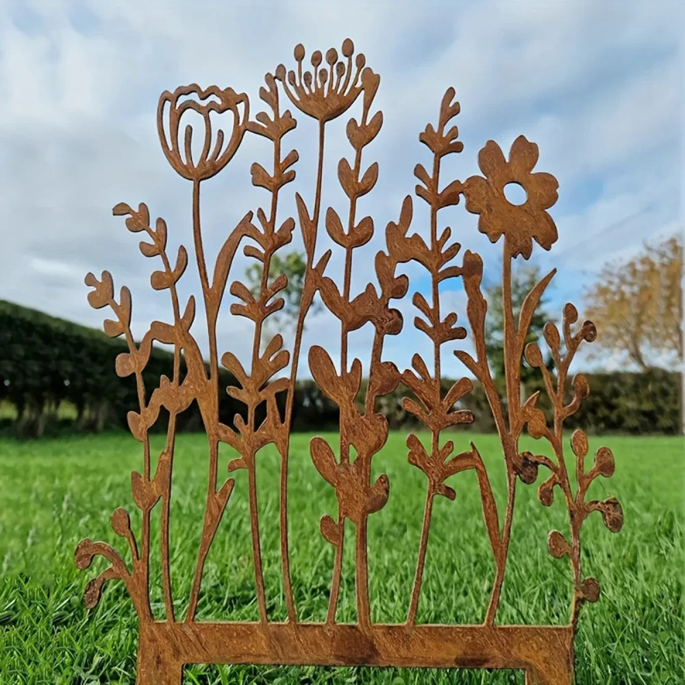 Carvallo Metall-Trädgårdspinne Vildblomma | Rostutseende Vintage-Gul | För rabatter, krukor &amp; väggar | Hantverkad landshusstil