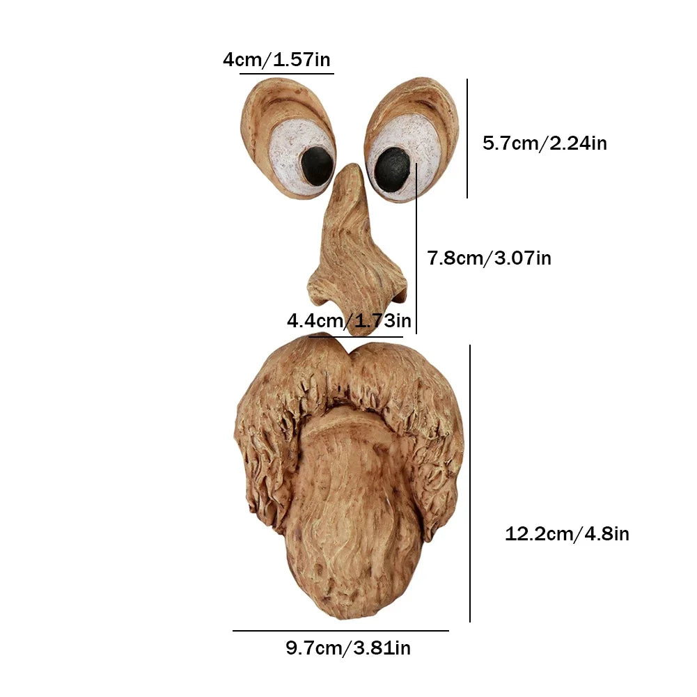 Carvallo Trädansikte Dekofigur | Handmålad harsskulptur | Rolig trädstamsfigur för trädgård & helgdagar | DIY-trädansikte