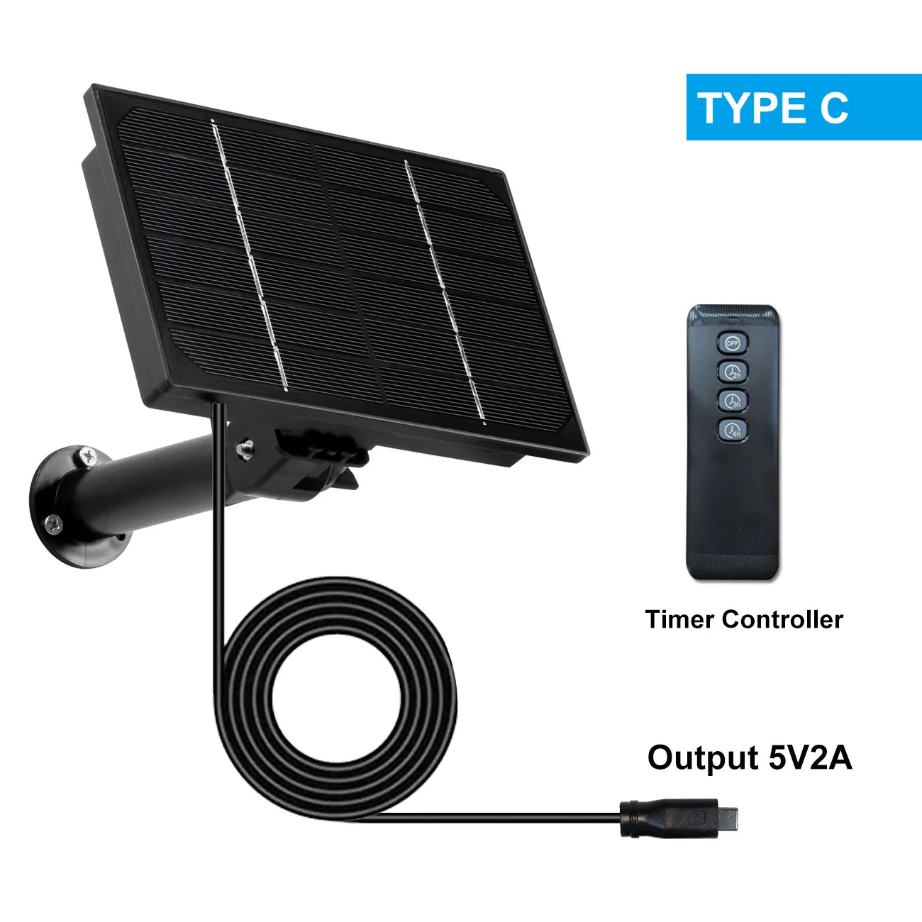 Carvallo 4W solpanel laddare för utomhusbruk | IP66 vattentät | Med USB/Typ-C/DC anslutningar & timer-funktion | För 6×18650 batterier (ingår inte)