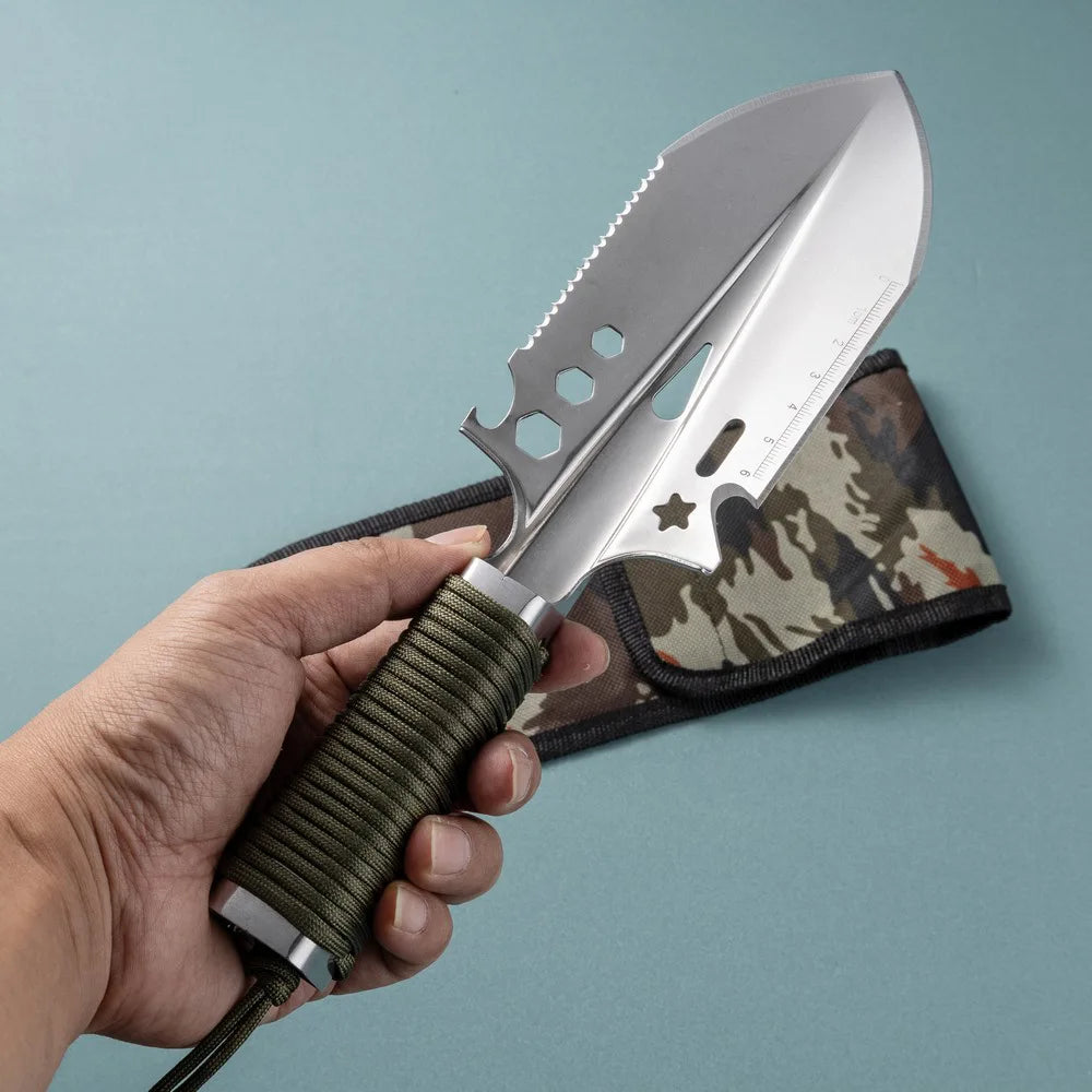 Carvallo Multifunktions-Fällspade av rostfritt stål | Kompakt & Bärbar | För Camping, Vandring & Trädgård | Med förvaringsväska