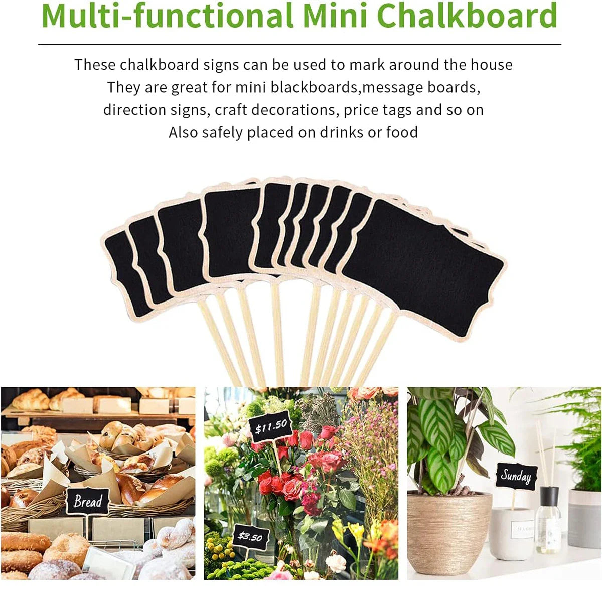 Carvallo GreenNote Wood | 10-pack tavlor av trä | Återanvändbara trädgårdsmarkörer för rabatter, krukor & balkong