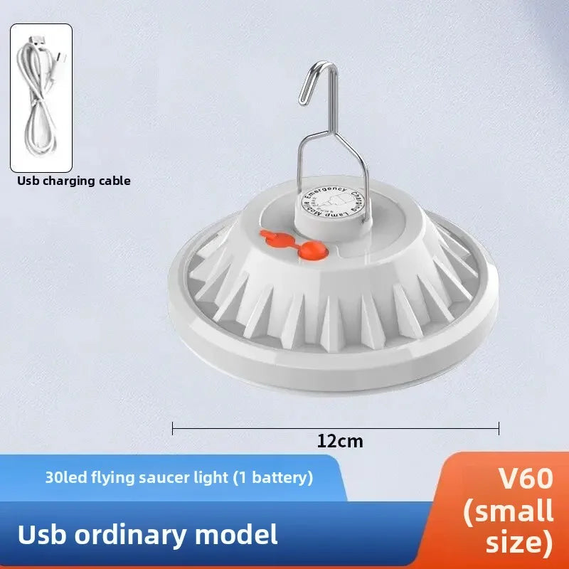 Carvallo Solar UFO-Campinglampa | Med fjärrkontroll | Uppladdningsbar & Bärbar | För utomhus, nödsituationer & nattmarknader