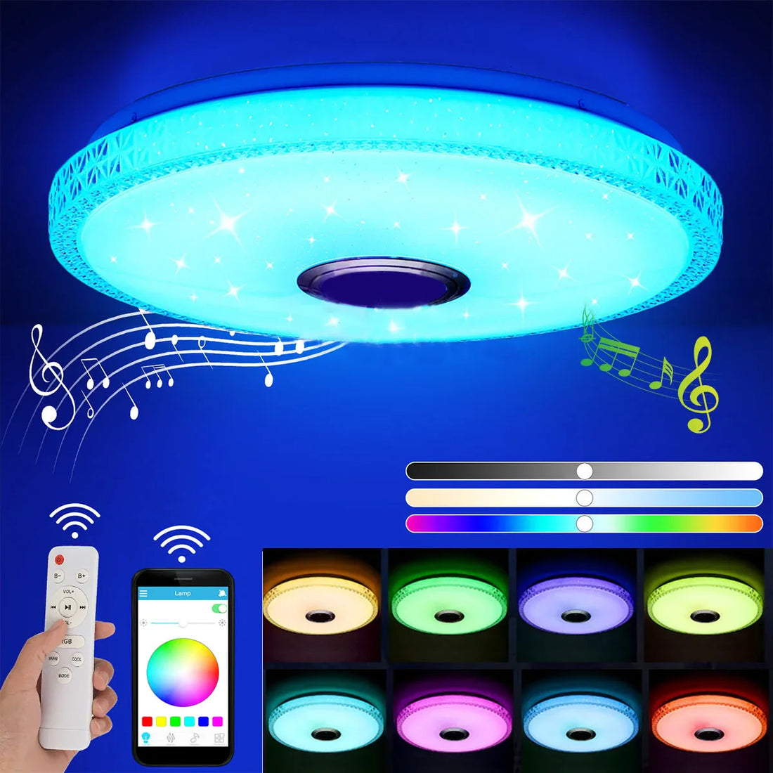 Lunavi Crystal | LED-taklampa med Bluetooth-högtalare och RGB-färgskiftning