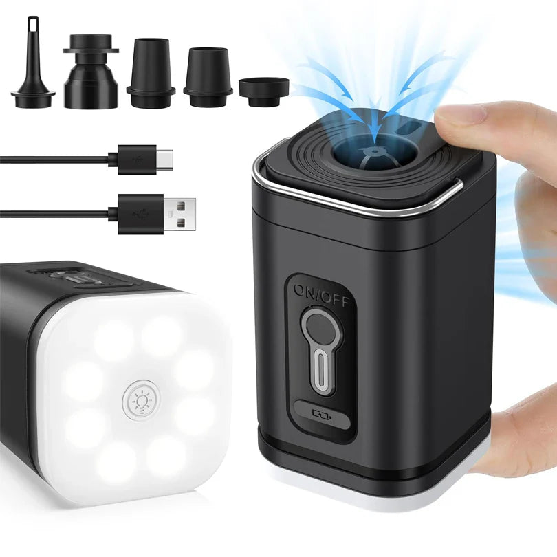 Carvallo Mini Luftpump | Ultra Kompakt &amp; USB-C Uppladdningsbar | 5 Munstycken | 200L/min Effekt