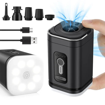 Carvallo Mini Luftpump | Ultra Kompakt &amp; USB-C Uppladdningsbar | 5 Munstycken | 200L/min Effekt