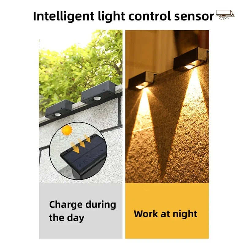 Carvallo LED Solar Vägglampa Utomhus | 3 Ljuslägen | IP65 Vattentålig | Trädgårds-, Balkong- & Stängselbelysning utan kablar