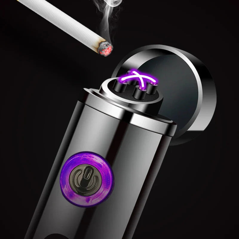 Carvallo Cylinder-USB-Lighter | Double Arc Technology | Rechargeable & Windproof | Noble Metal Case for Men